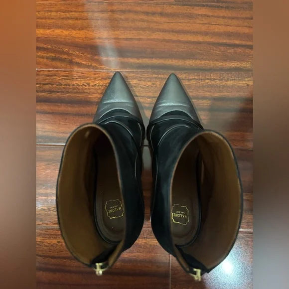 Malone Souliers Pointed Toe Black Suede and Silver Leather Ankle Boots - Picture 7 of 9